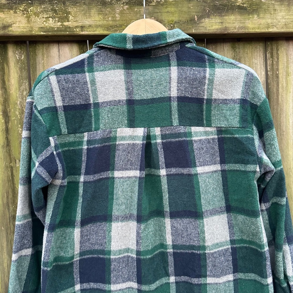 SHEIN Plaid Longline Shacket Shirt Jacket Y2K Grunge Green Navy Gray Size Small - Picture 9 of 10